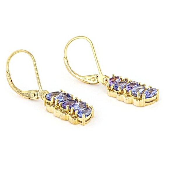 JTV Blue Tanzanite 18k Yellow Gold Over Sterling Silver Dangle Earrings 1.96ctw - Picture 1 of 9